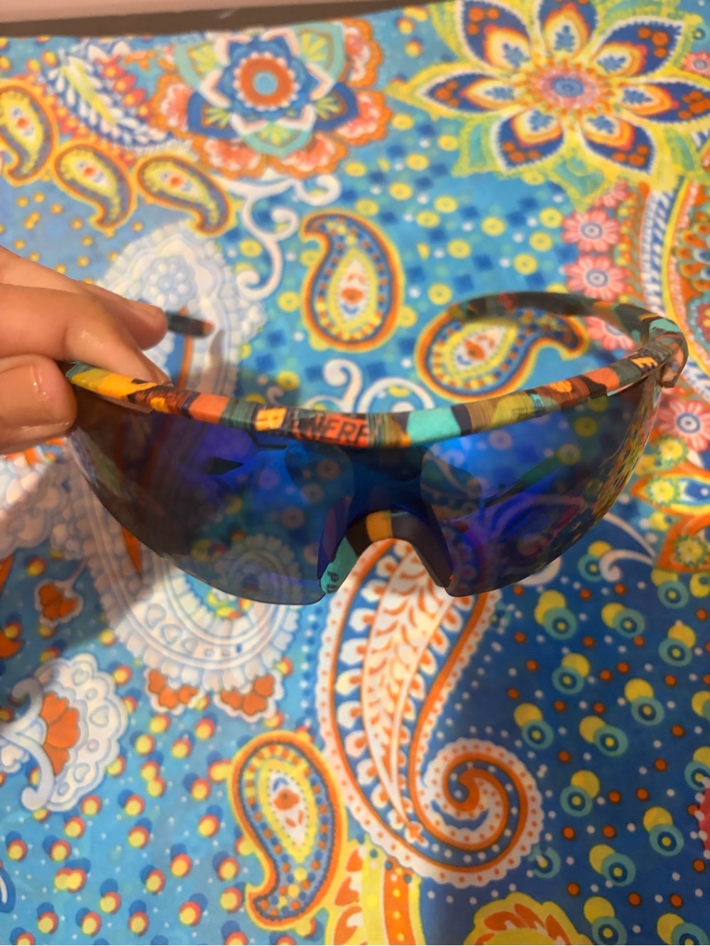 Sport Sunglasses Blue Mirror Lens with Multicolor Frame